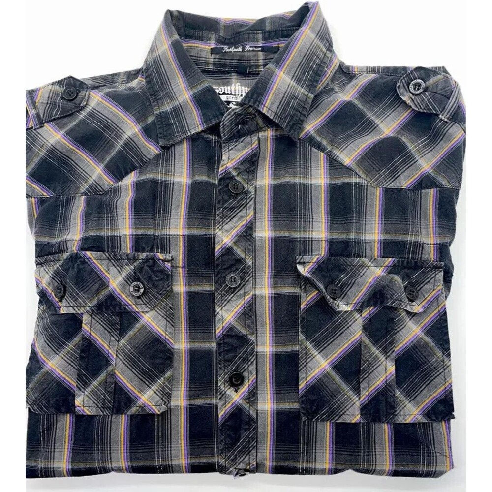 Southpole Premium L Button‎ Down Black/Purple Long Sleeve Dress Shirt